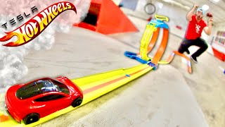 Smallest RC Tesla VS EPIC HOT WHEELS TRACK [upl. by Arteid]