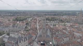 ALog Bruges Belgium Belfort  Medieval bell tower and market square Panorama of the city cen [upl. by Assirroc]