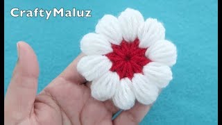 CROCHET TUTORIAL FLOR TEJIDA EN PUNTO PUFF  flor a crochet en punto puff [upl. by Durarte]