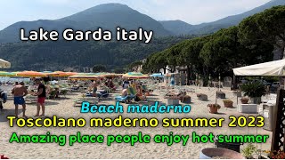 Toscolano maderno Lago di Garda Italy 2023  topless beach walk  Walking tour italy [upl. by Ainslee]