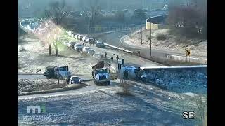 Minnesota Tractor Trailer Flips Over Spilling Load On Interstate [upl. by Ariel437]