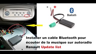 Installer un cable bluetooth sur autoradio Renault update list pour écouter de la musique [upl. by Anema]