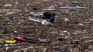 Video shows North Carolina lake almost completely filled with debris from Hurricane Helene [upl. by Nosyk77]