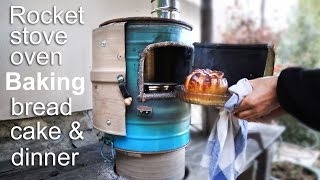 Rocket stove oven cooking  Baking bread cake and dinner [upl. by Niveb]