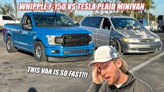 Racing the Tesla Plaid SLEEPER Minivan Our Whipple F150s FASTEST Pass Yet [upl. by Odlauso]