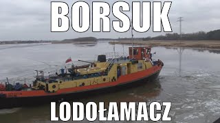 Lodołamacz Borsuk kruszy lód na Odrze w Brzegu Dolnym [upl. by Litha]