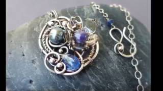 Smokey Treasures  Wire Wrapped Necklace Pearl and Kyanite [upl. by Mharg]