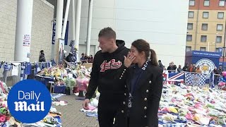 Rebekah and Jamie Vardy weep as they visit Leicester City memorial [upl. by Hametaf931]