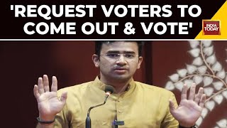 Karnataka Election National President BJP Yuva Morcha Tejasvi Surya Casts His Vote [upl. by Warfore]