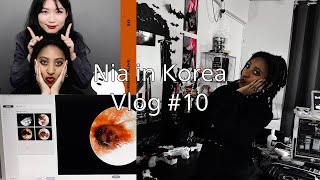 Vlog Nia in Korea Vlog 10🖤 Cafe Creeps Midterms Ear Infection amp Tonsilitis Spooky Flea Market [upl. by Trilley]