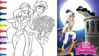 COLORING ALADDIN and JASMINE  Disney Princess Jasmine Valentines Day Aladdin Jasmine Coloring Page [upl. by Saraiya993]