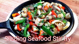 Sizzling Seafood in oyster sauce  Sizzler Recipe [upl. by Yekcir]