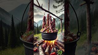 Beef Tails in a Cauldron on the Fire Tender Stew Cooking Recipe shorts beef food village short [upl. by Arick718]