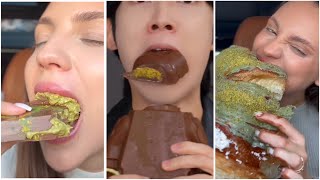 TikTok mukbang compilation  DUBAI chocolate crumble and more [upl. by Polak216]