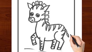 Zebra drawing for kids easy and simple  How to draw Zebra for kids  Zebra Drawing  kids drawing [upl. by Arlo708]