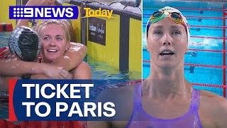 Emma McKeon and Ariarne Titmus secure spots for Paris 2024  9 News Australia [upl. by Neerihs]