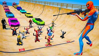 GTA V ragdoll Superheroes and Villains with Supercars amp Fire Trucks Hard Ramps Challenge Spiderman [upl. by Esilrahc]