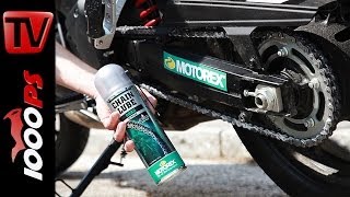 HOWTO  Kettenschmieren beim Motorrad mit MOTOREX Chain Clean  Road Offroad Race [upl. by Atteyek]