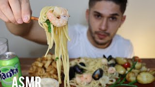 ASMR SEAFOOD LINGUINE  MOUNTAIN OF FRIED CALAMARI  MUKBANG REAL EATING SOUNDS [upl. by Adanar]