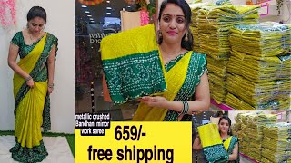 Georgette metallic crushed Bandhini mirror work sarees 👌 most requesting video 🤗 [upl. by Germano]