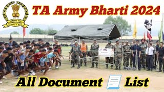 TA Army Bharti 2024 ll Document Kya kya Chyia ll TA Army Rally All Document List [upl. by Yttap942]