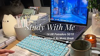 14HR STUDY WITH ME Pomodoro 5010 ☕️ ambience session amp calm nature break  countdown amp alarm [upl. by Choo]