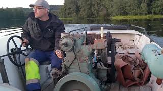 Unique one cylinder diesel boat engine starting up [upl. by Irolam26]