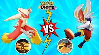 Blaziken Blaze Kick Vs Cinderace Blaze Kick Comparison  Pokémon UNITE [upl. by Bara559]