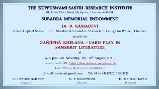 KSRI DrBRamadevi Ganjipha Khelana  Card Play in Sanskrit literature  lecture [upl. by Miharbi]