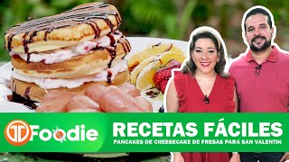 RECETAS FÁCILES  PANCAKES DE CHEESECAKE PARA SAN VALENTÍN [upl. by Nodnerb]