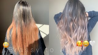 Color correction fixing Brassy orangered hair  Fanola  Redken shades EQ [upl. by Oivlis]