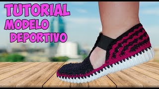 ZAPATOS TEJIDOS EN CROCHET  MODELO DEPORTIVO [upl. by Arlen230]