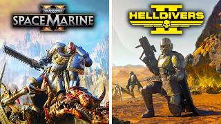 Warhammer 40K Space Marine 2 vs Helldivers 2  Physics and Details Comparison [upl. by Basilio]