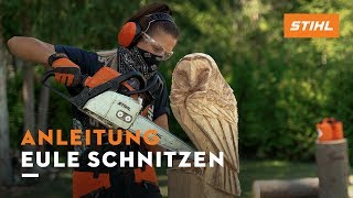 Eule schnitzen mit der Motorsäge Anleitung [upl. by Dett]