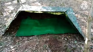 Low profile stealth shelter wCamo netting bcb stove amp brew [upl. by Ydwor]