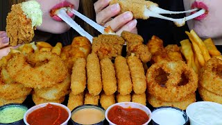 ASMR FRIED FOOD FEAST CHEESY MOZZARELLA STICKS GIANT CRUNCHY ONION RINGS FRIED CHICKEN FRIES 먹방 [upl. by Ormand]