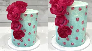 Buttercream rose cake with edible paint  cake decorating  Sugarella Sweets [upl. by Ennoryt]