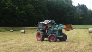 Heuernte 2012 Rundballen fahren mit Same Silver 105 und Hanomag Robust 900 [upl. by Nylarac]