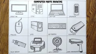 Computer parts drawing easily for School project How to draw computer parts step by step so easy [upl. by Oluas571]