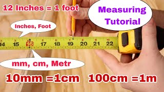 How to use Measuring tape  Full Tutorial for meter tape in mm cm inches and foot much in inches [upl. by Roseline]