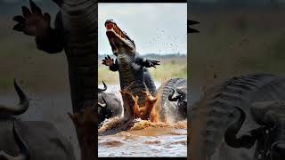 Wildebeest vs Croc Natures Most BRUTAL Showdown entertainment shorts [upl. by Adil]