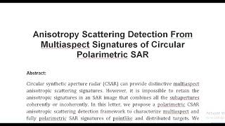 Anisotropy Scattering Detection From Multiaspect Signatures of Circular Polarimetric SAR [upl. by Akirdnahs]