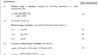 🇿🇦 GRADE 12 MAYJUNE EXAM MEMO 2023 QUESTION 5  TRIGONOMETRY [upl. by Silvestro]