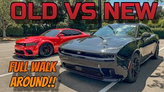 2024 DODGE CHARGER EV VS CHARGER SCAT PACK WIDEBODY FIRST DETAILED WALK AROUND COMPARISON [upl. by Cher381]