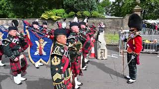 5 SCOTS amp 4 SCOTS and 2 SCOTS Pipes amp Drums march to Holyrood House to welcome King Charles 2724 [upl. by Jezrdna]