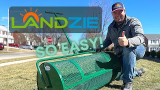 Landzie Compost amp Peat Moss Spreader 😍 Great For Top Dressing After Overseeding [upl. by Elocn]