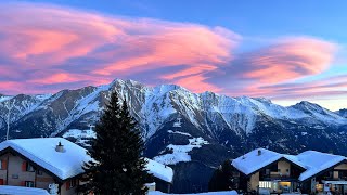 Riederalp Switzerland Walking TourSpectacular Winter Sunset in ALPS [upl. by Jehius]