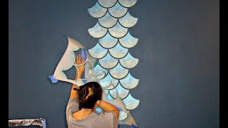 How to Stencil a Mermaid Fish Scales Wall  Painting a Feature Wall with Wall Stencils [upl. by Gnov]