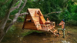 Build an Amazing Shelter Cabin on the Water Survival Camping Tree House Catch and Cook [upl. by Milford]