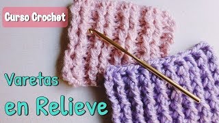 Como tejer varetas en relieve a crochet  ganchillo  Elástico simple y doble [upl. by Alegnatal]